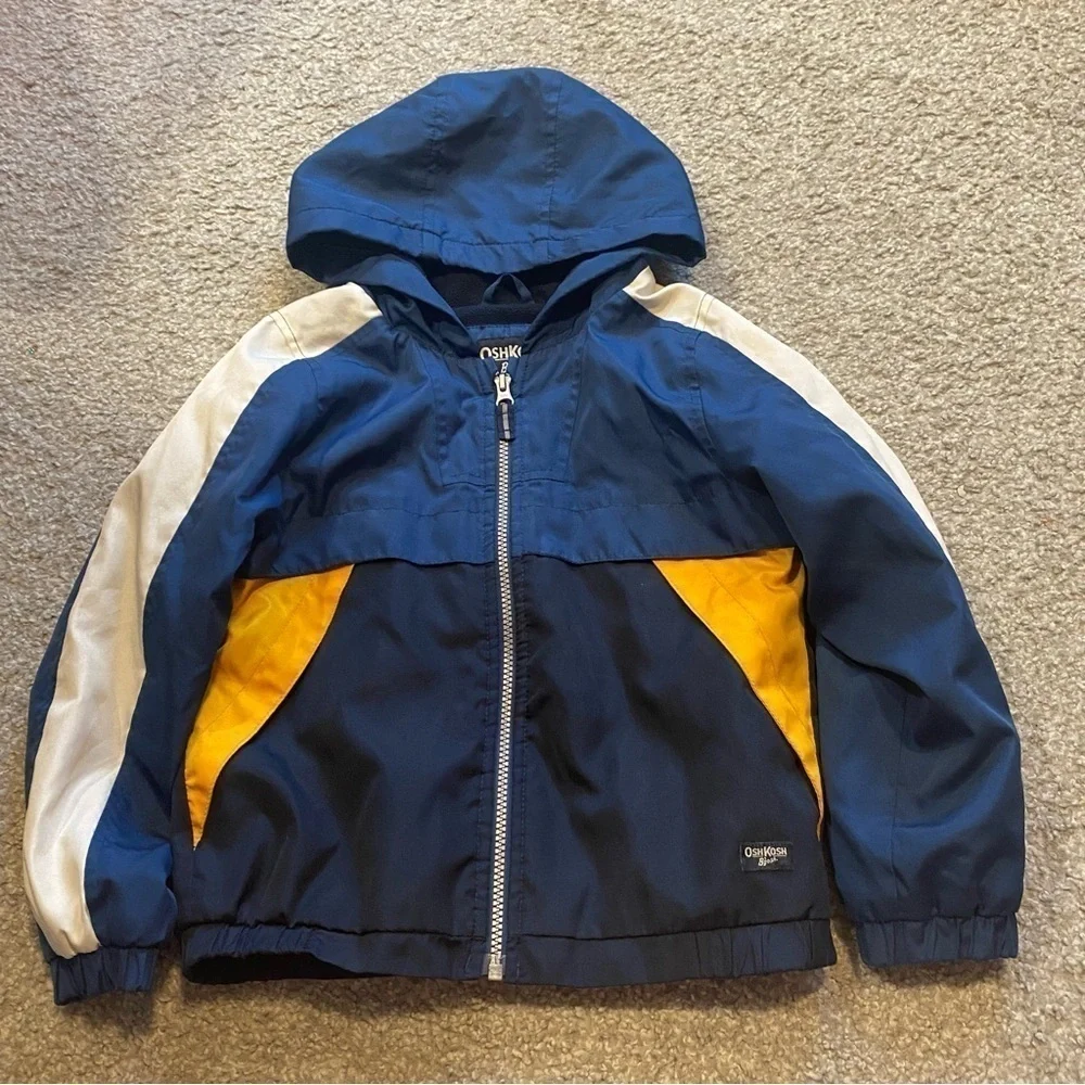 Oshkosh B’gosh Blue Hooded Full Zip Jacket Kids Blue Yellow Medium 5-6